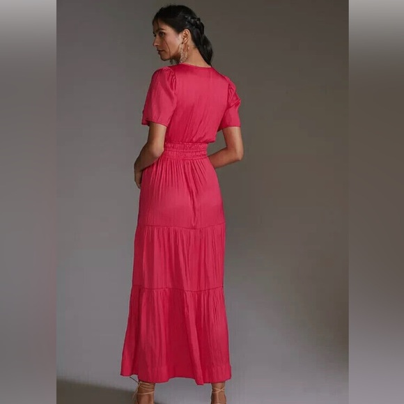 NWT Anthropologie Somerset Maxi Bright Pink Satiny Dress Sz M Pockets Flattering - Picture 13 of 14